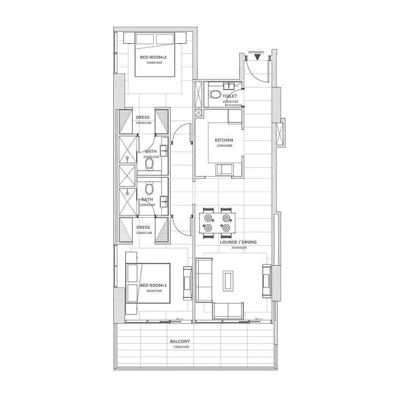 2 bedroom Apartments -  Solanki One floor plan