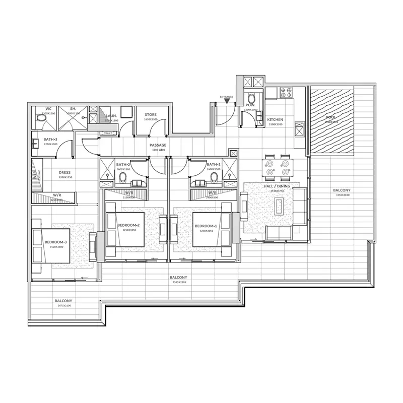 3 bedroom Apartments -  Solanki One floor plan