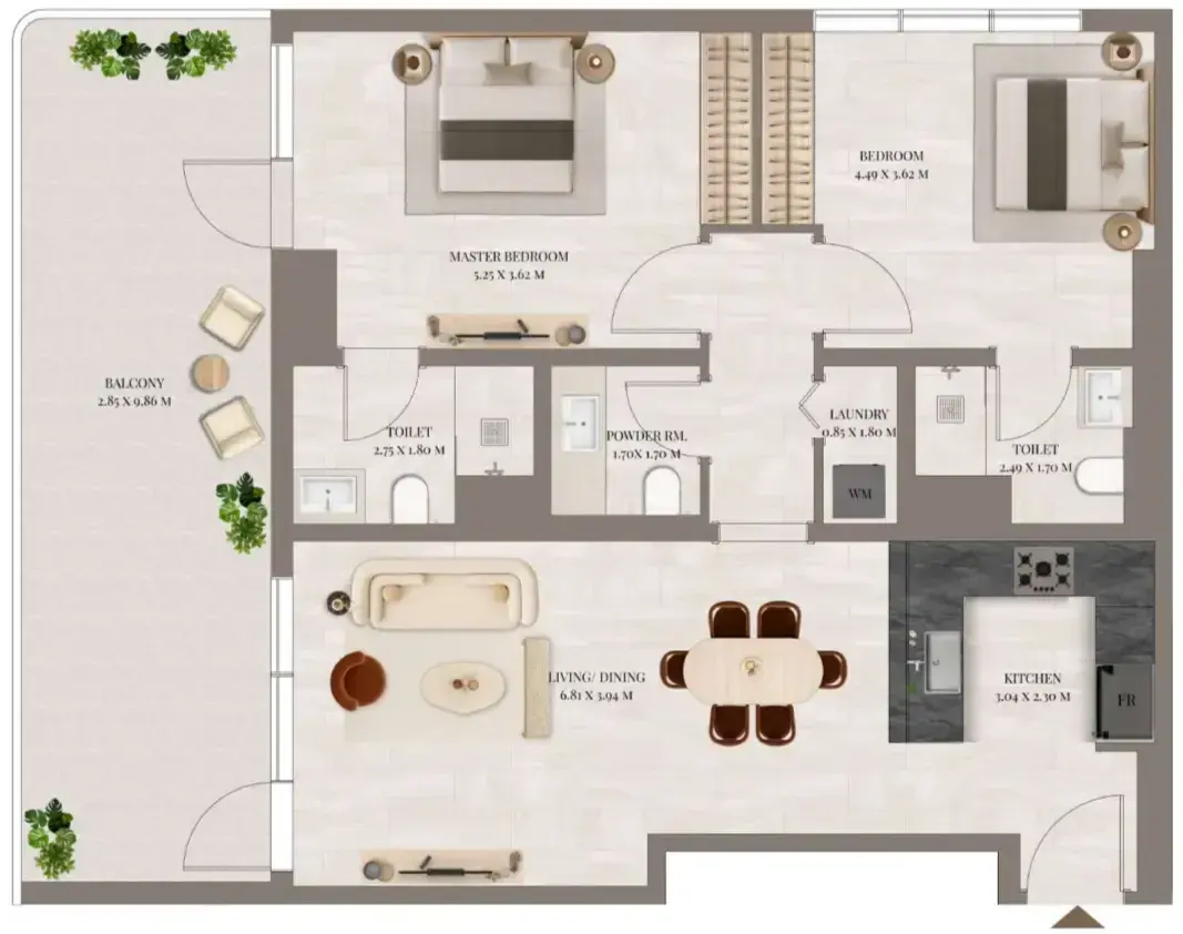 2 Bedrooms apartments - Rivo floor plan