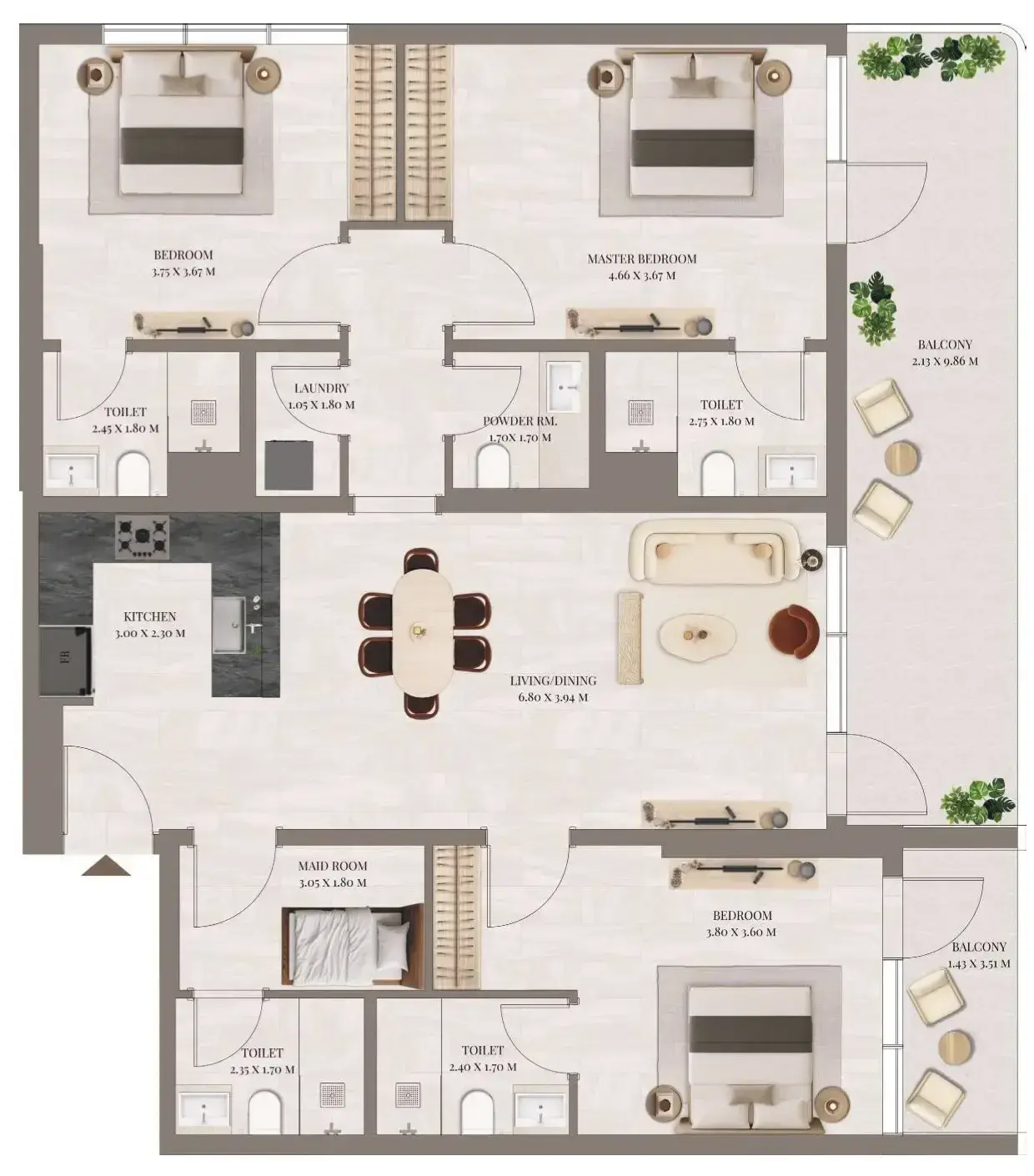 3 Bedrooms apartments - Rivo floor plan
