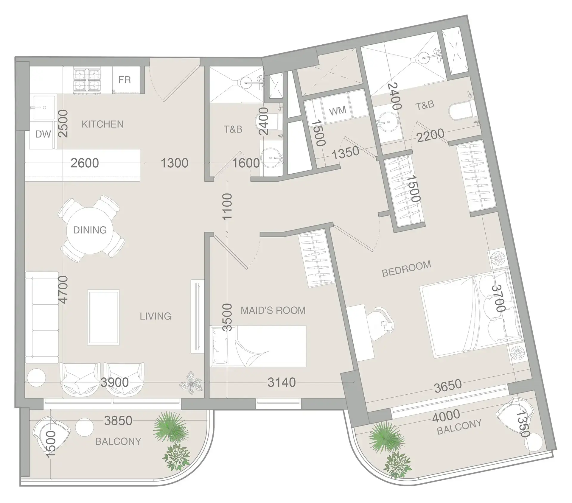 1.5 bedrooms apartments - VERDAN1A 3 floor plan