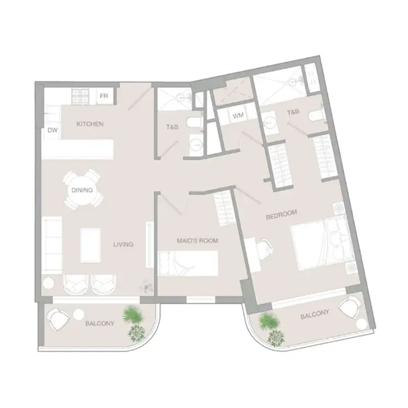 2 Bedrooms apartments - VERDAN1A 3 floor plan