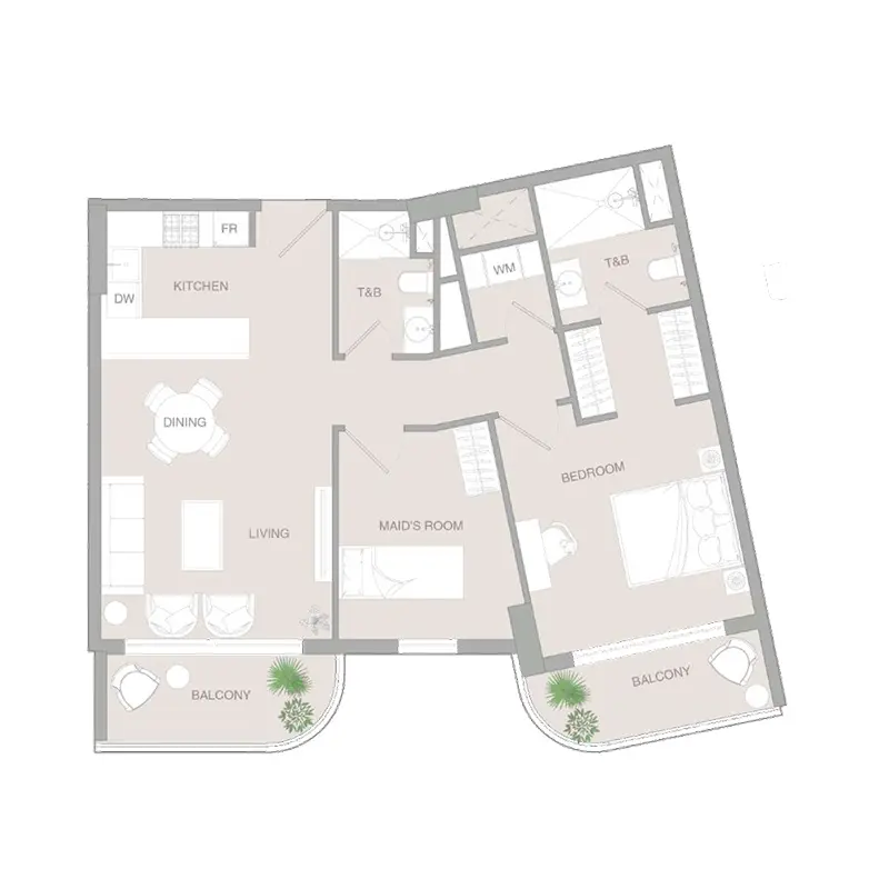 1,5 bedroom Apartments -  VERDAN1A 3 floor plan