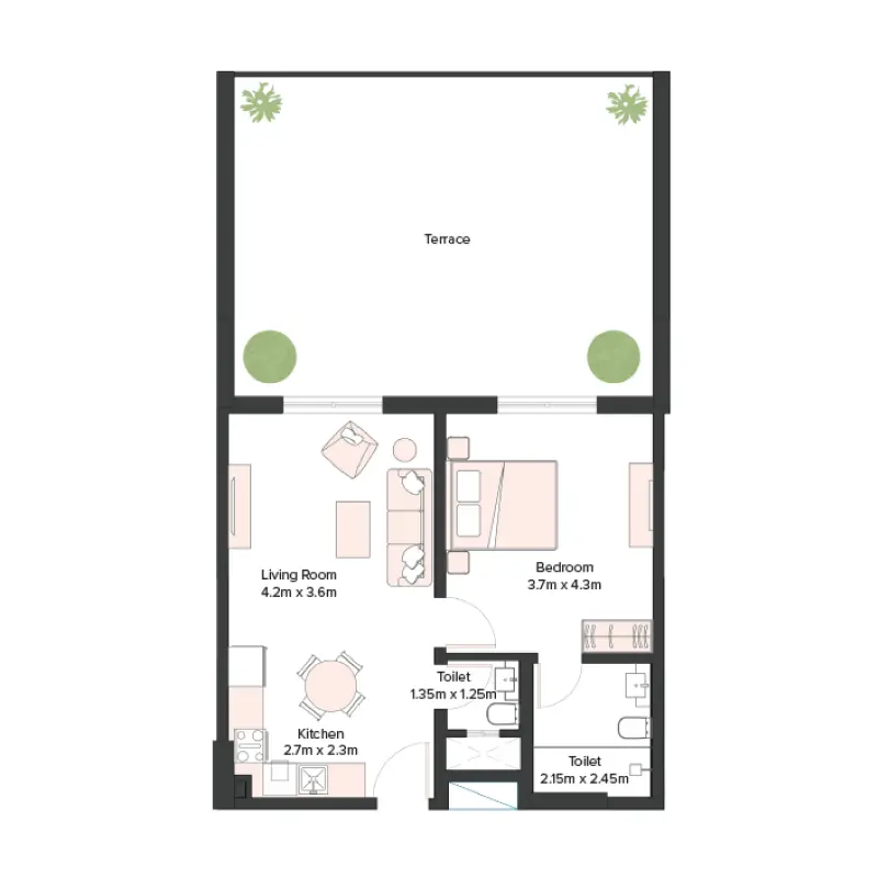 1 bedroom floor plan