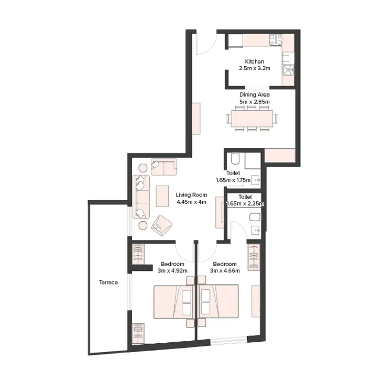 2 bedroom floor plan