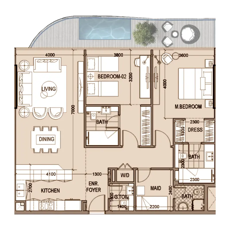 2 bedroom floor plan