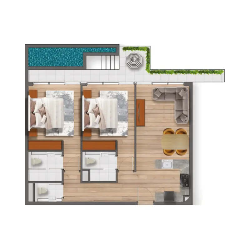 2 bedroom floor plan