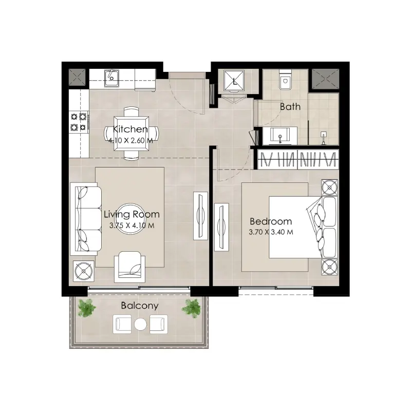 1 bedroom floor plan