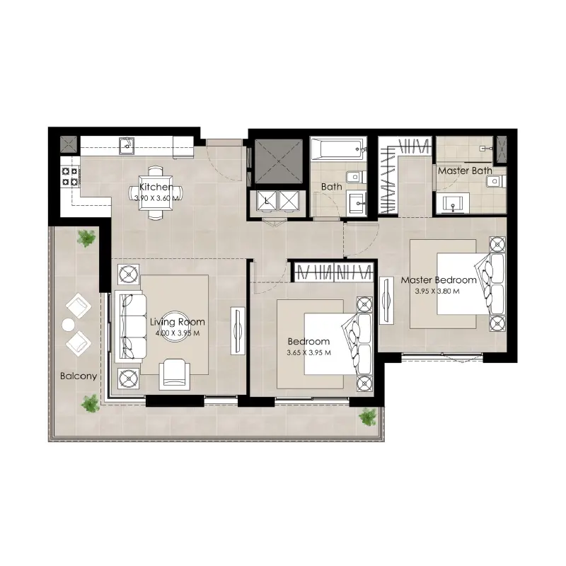 2 bedroom floor plan