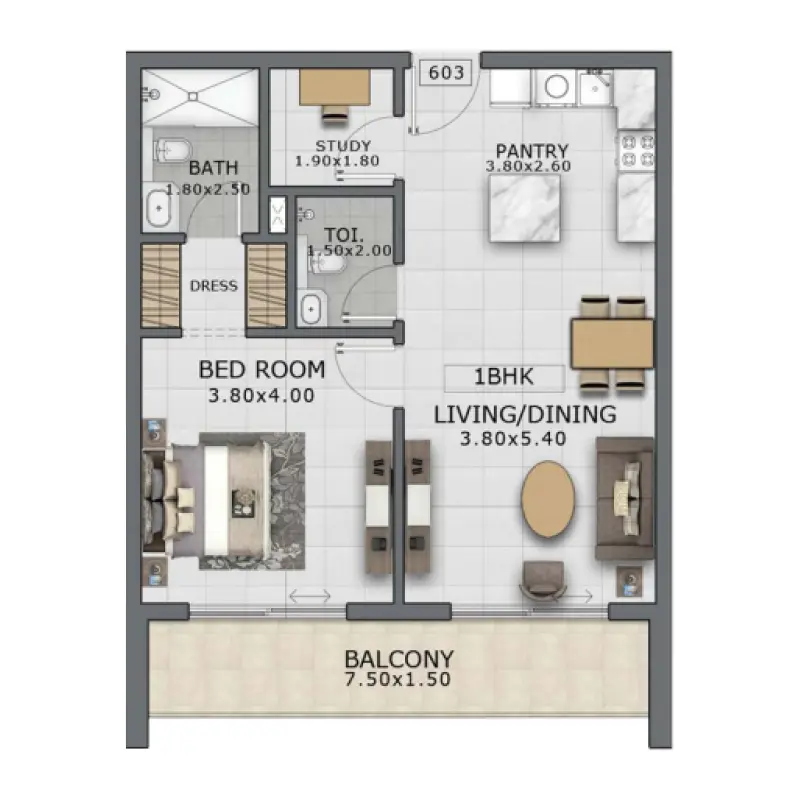 1 bedroom floor plan