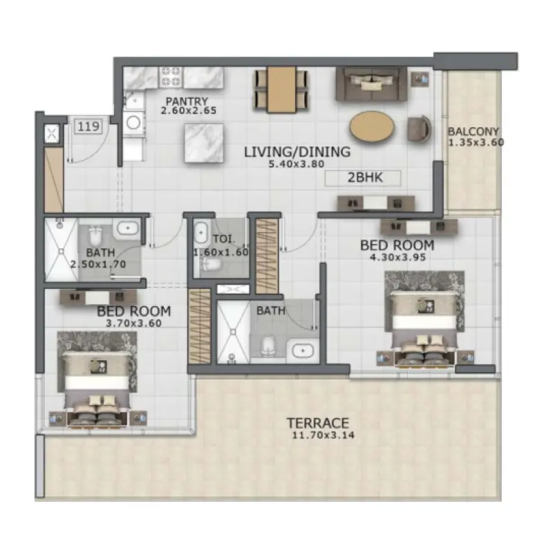 2 bedroom floor plan