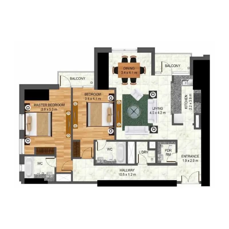 2 bedroom floor plan