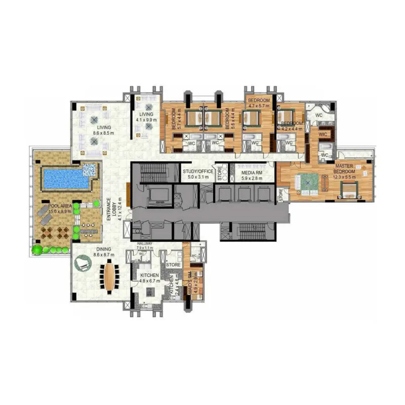 6 bedroom floor plan