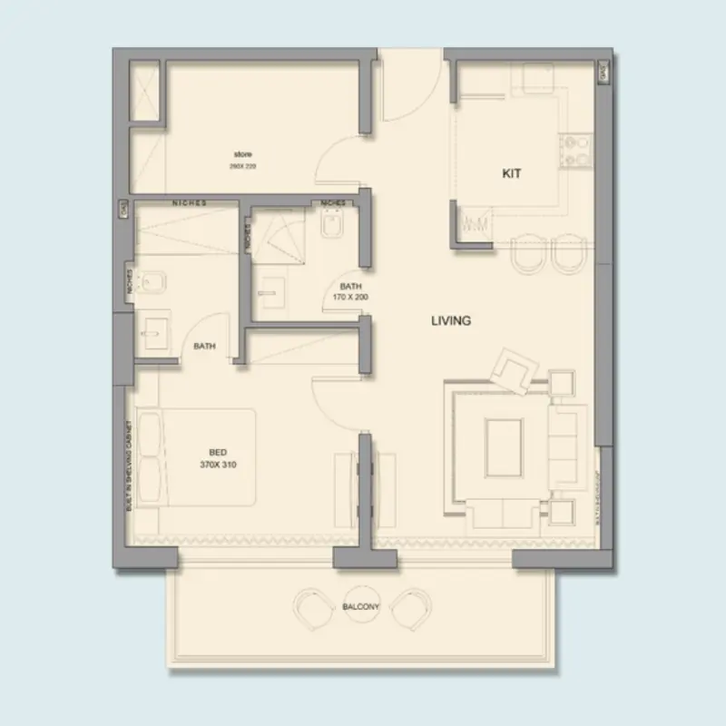 1 bedroom floor plan