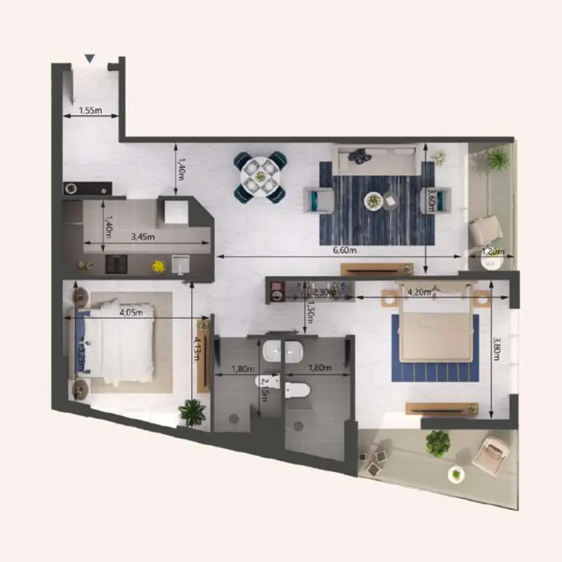2 bedroom floor plan
