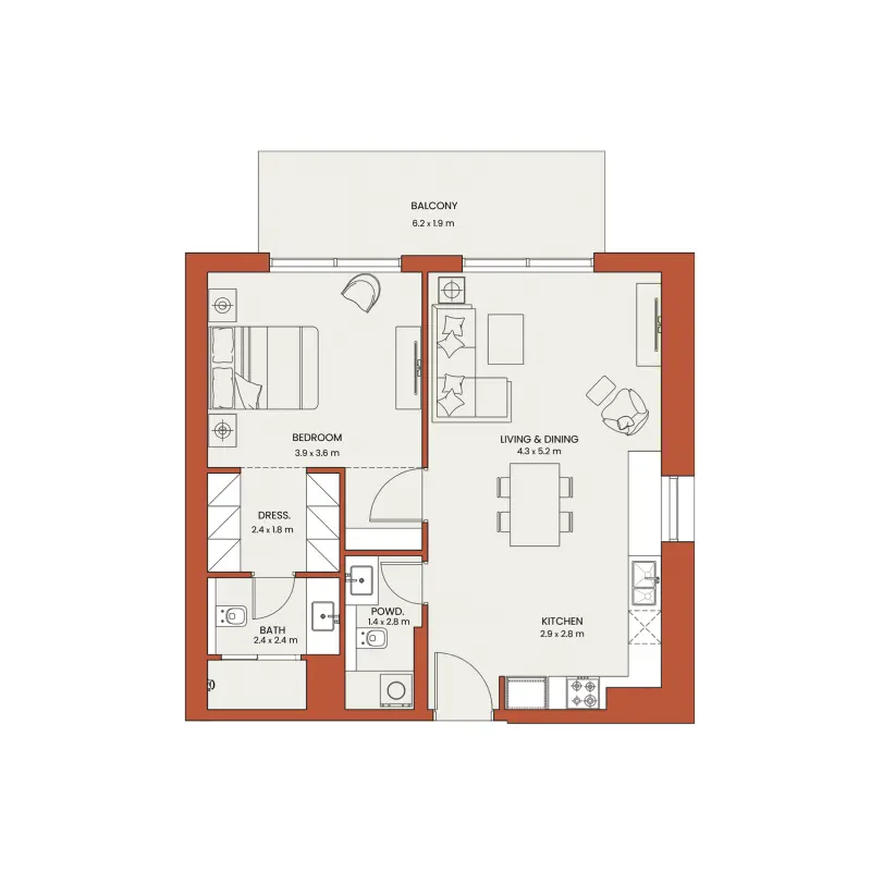 1 bedroom floor plan