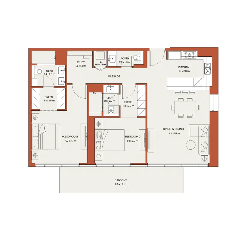 2 bedroom floor plan