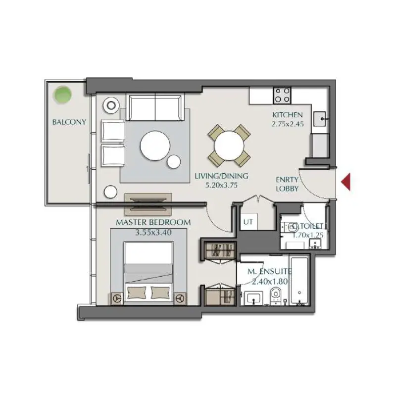 1 bedroom floor plan