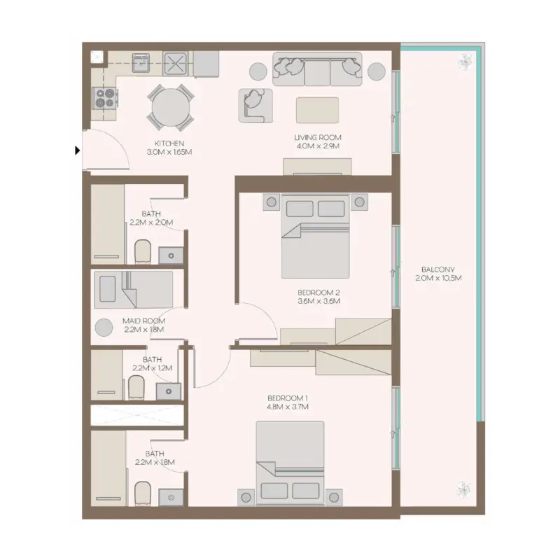 2 bedroom floor plan
