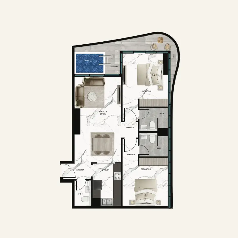 2 bedroom floor plan