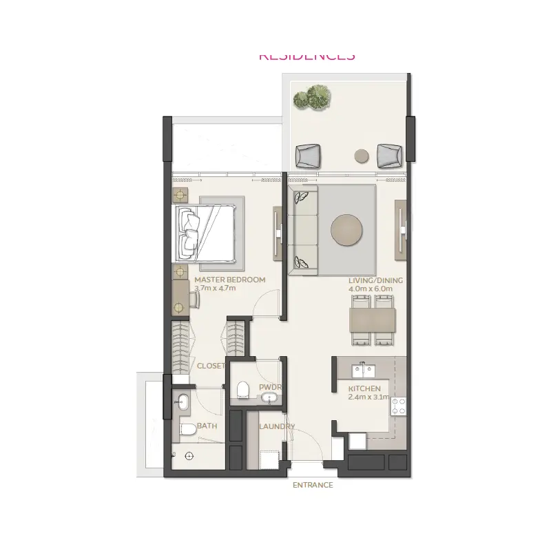 1 bedroom floor plan