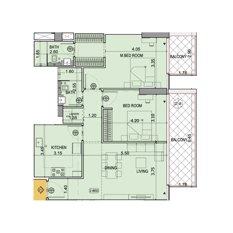 2 bedroom floor plan