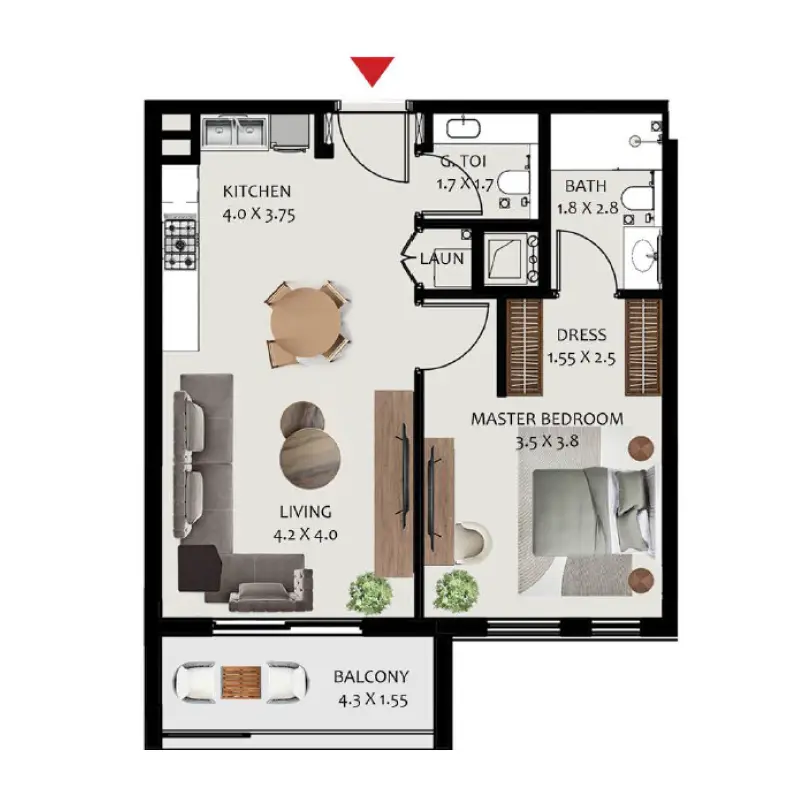 1 bedroom floor plan