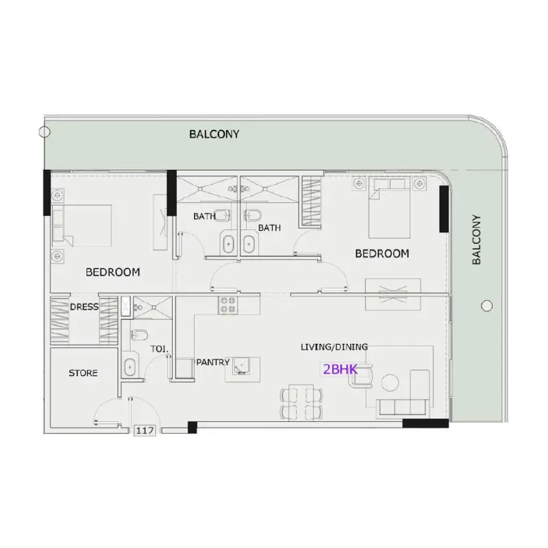 2 bedroom floor plan