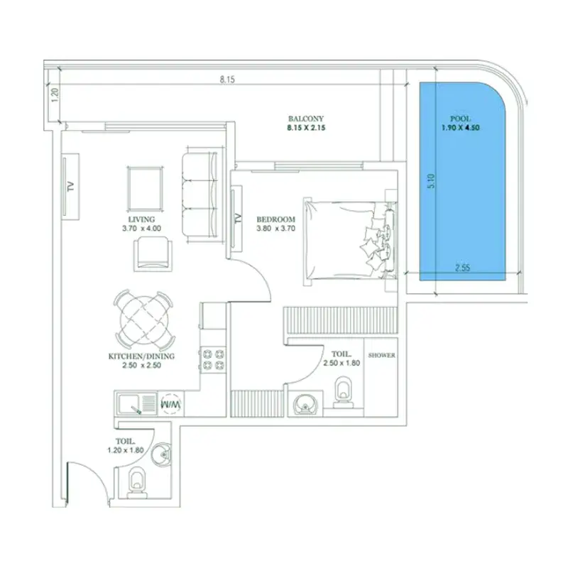 1 Bedroom apartments - Opalz floor plan