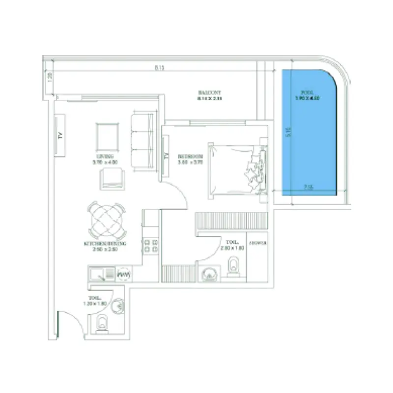 1 bedroom floor plan