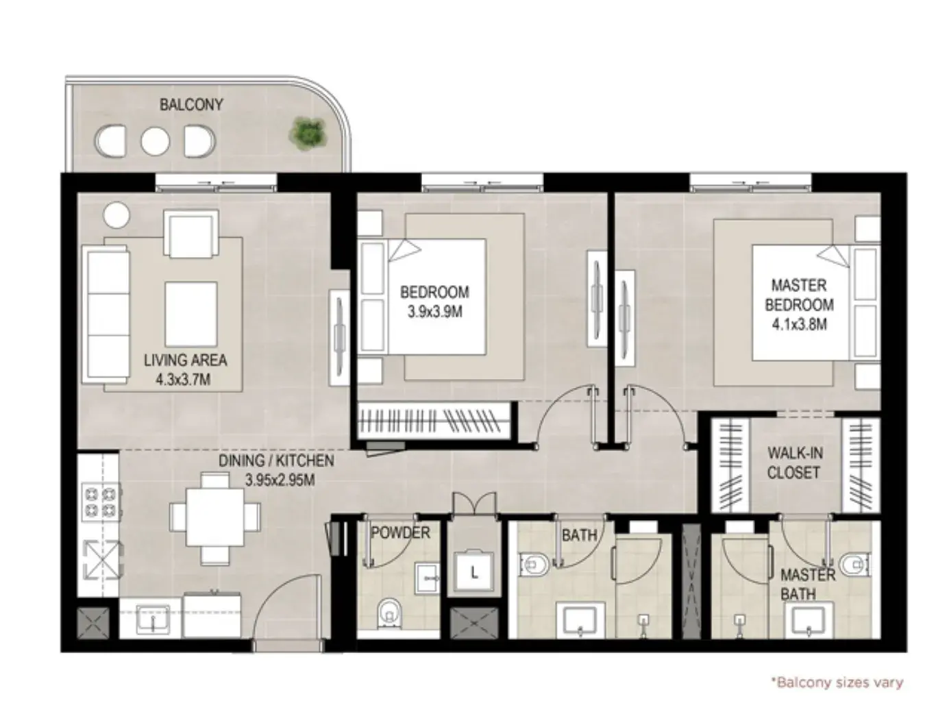 2 Bedrooms apartments - Savannah floor plan