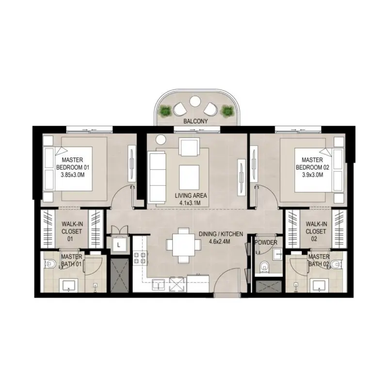 2 bedroom floor plan