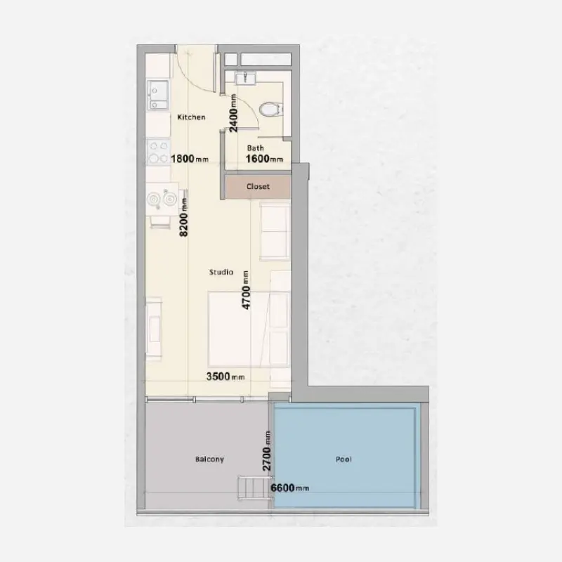 Studio + Pool floor plan