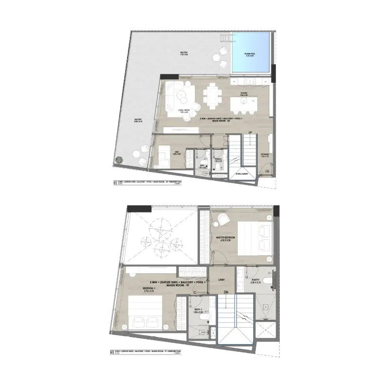 2 bedroom + pool floor plan