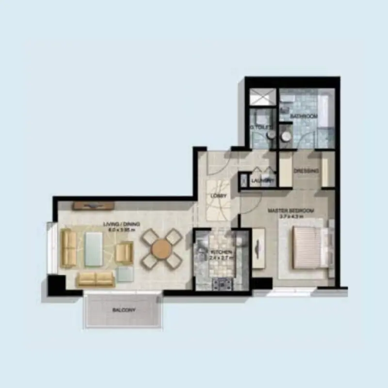 1 bedroom floor plan
