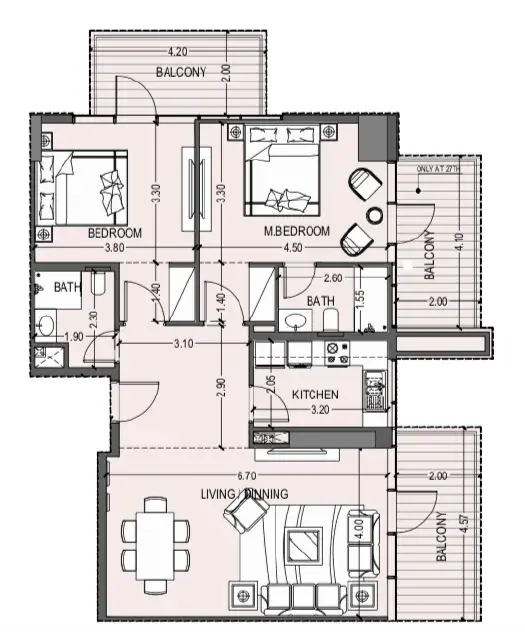 2 Bedrooms apartments - Violet Tower floor plan