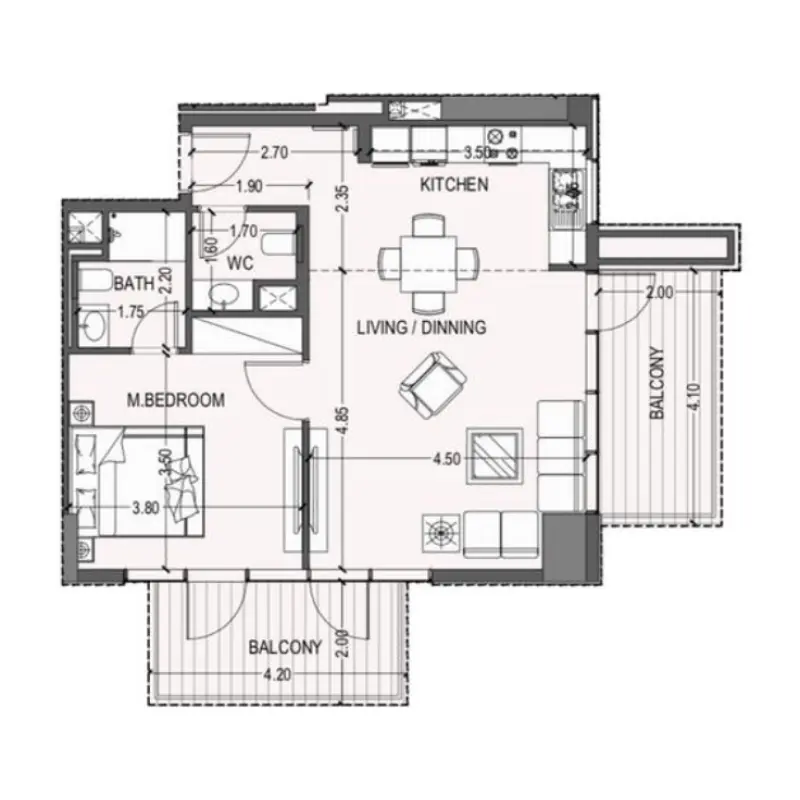 1 bedroom floor plan