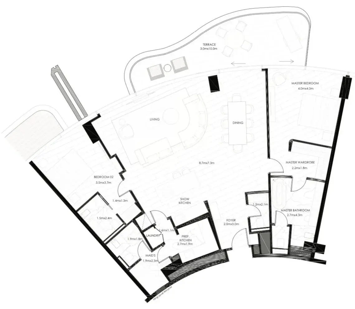 2 Bedrooms apartments - The Alba Residences by Omniyat floor plan
