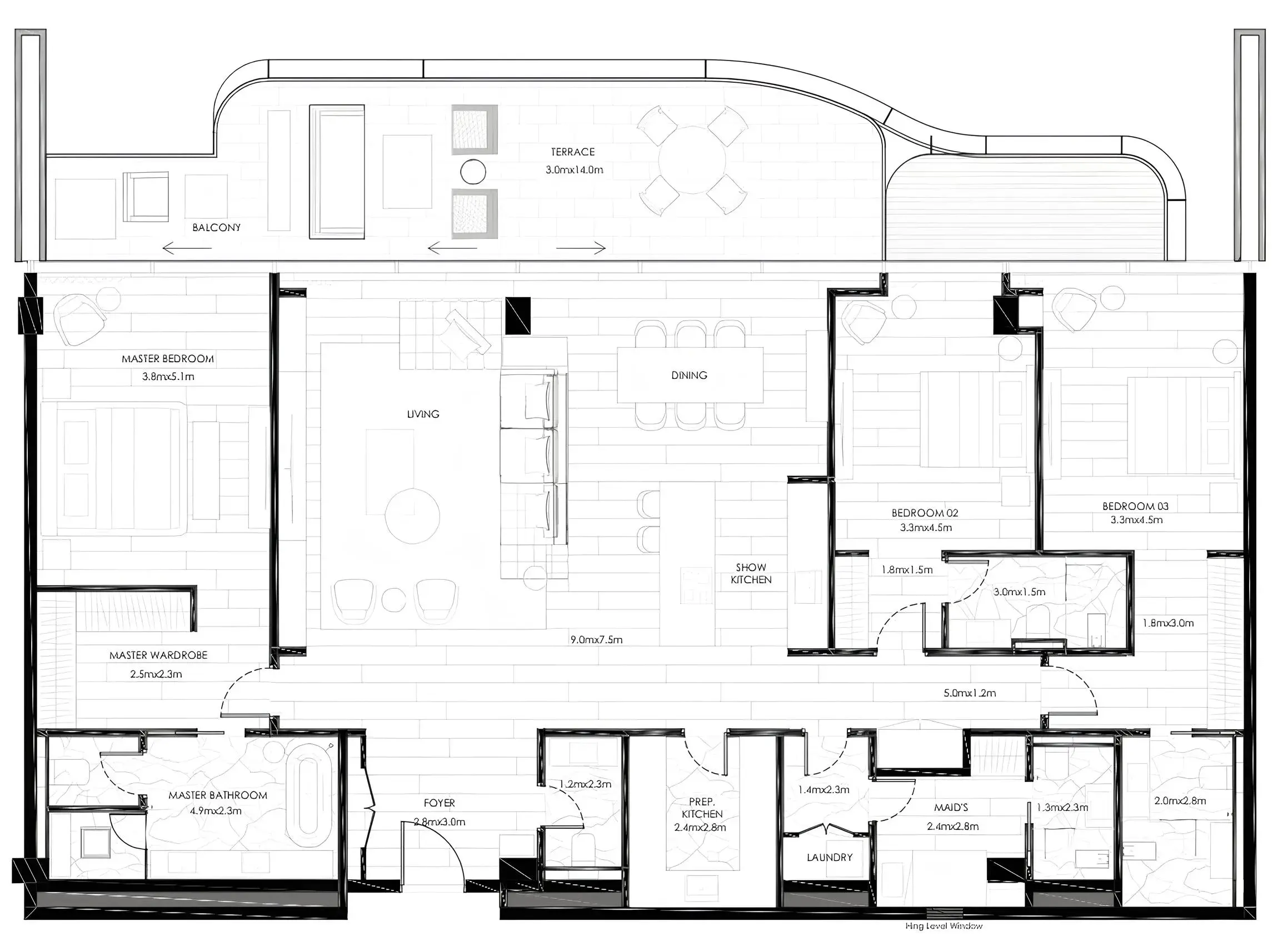 3 Bedrooms apartments - The Alba Residences by Omniyat floor plan