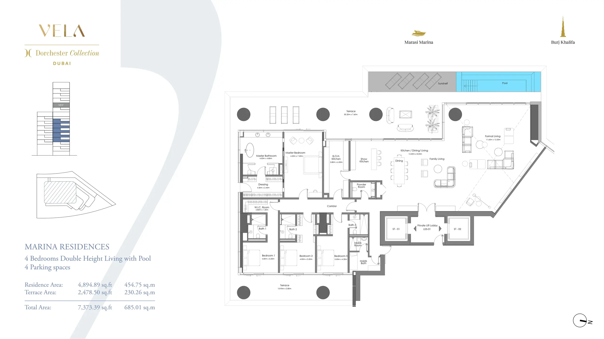 4.5 bedrooms apartments - Vela Dorchester Collection floor plan