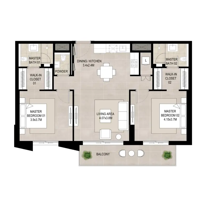 2 bedroom floor plan