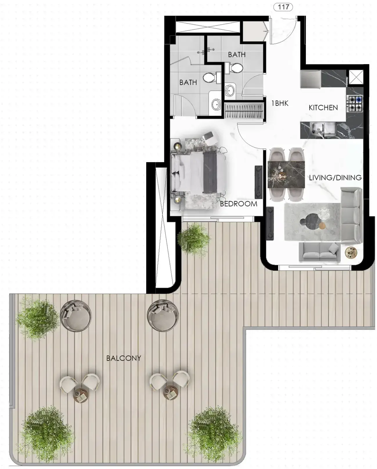 1 Bedroom apartments - The Eighty Three floor plan