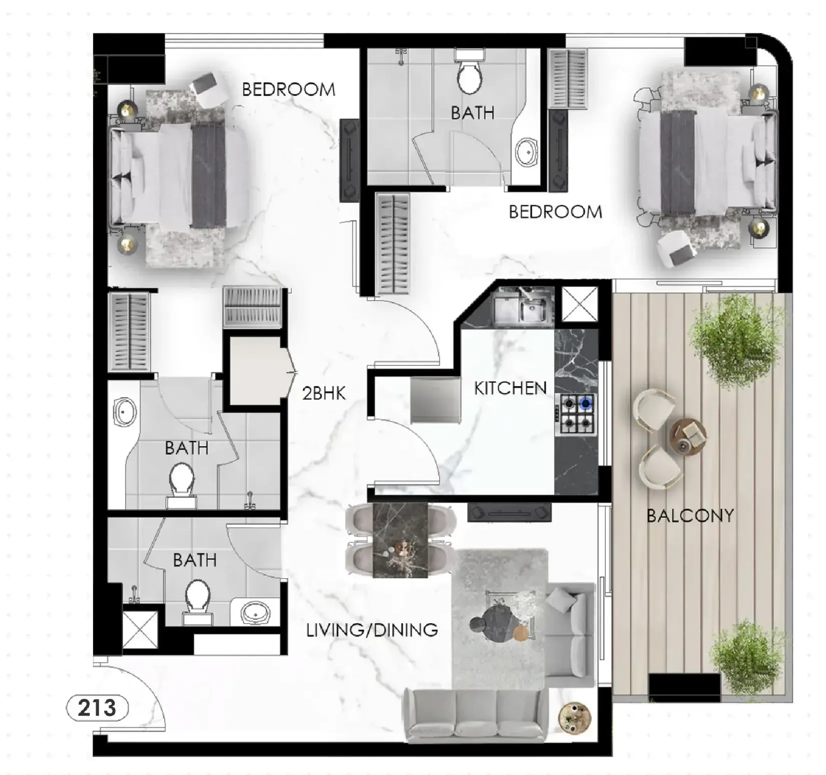 2 Bedrooms apartments - The Eighty Three floor plan