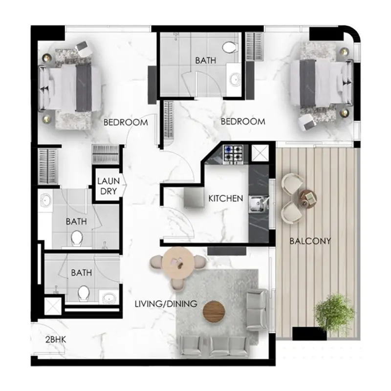 2 bedroom Apartments -  The Eighty Three floor plan
