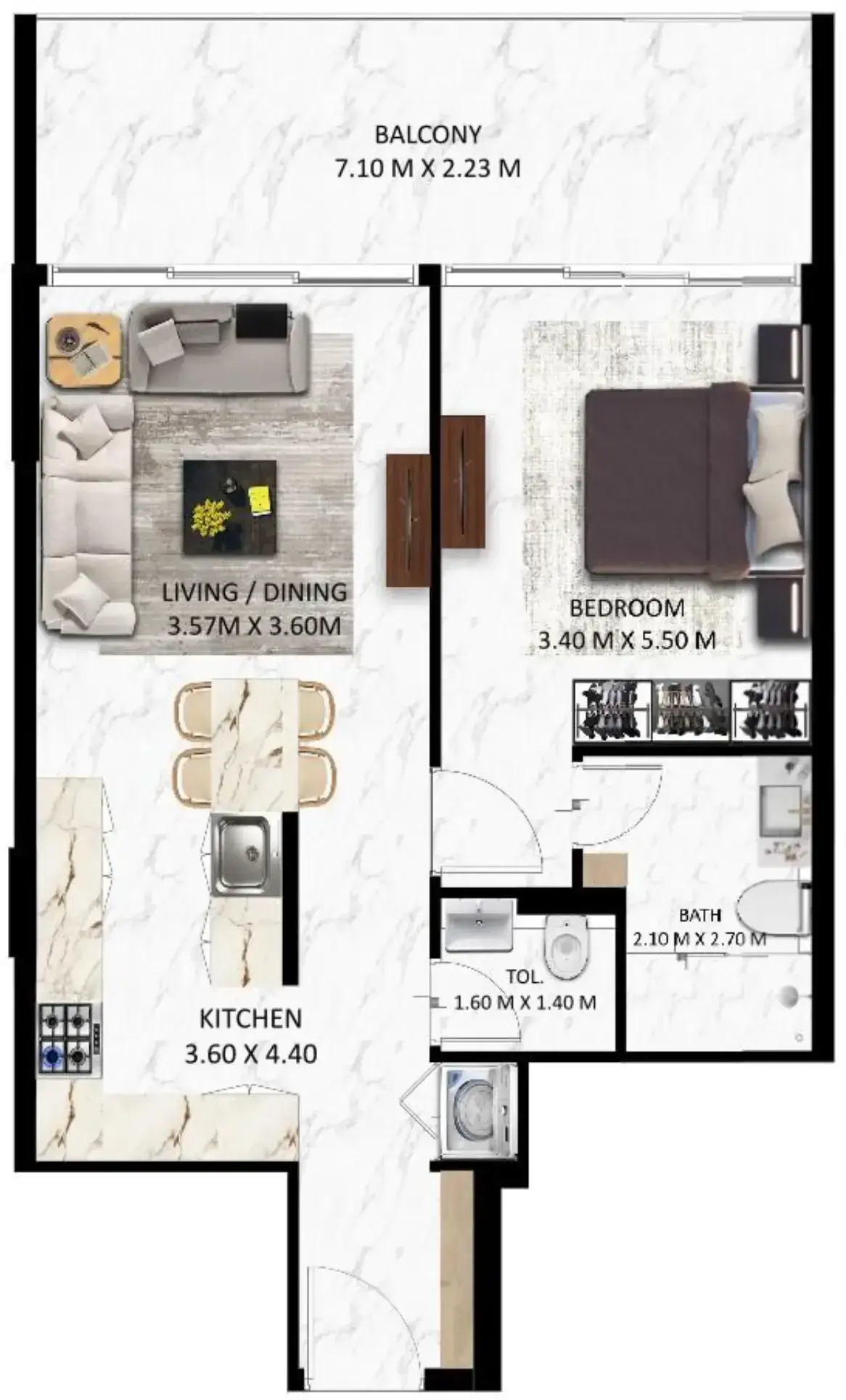 1 Bedroom apartments - Bling Avenue 1 floor plan