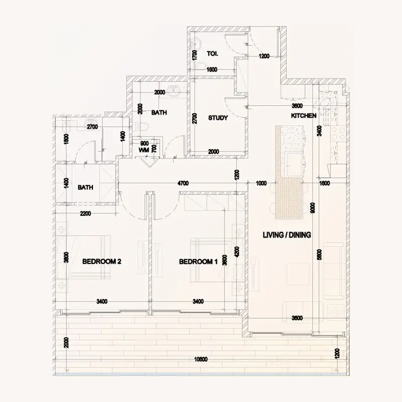2 bedroom Apartments -  Bling Avenue 1 floor plan