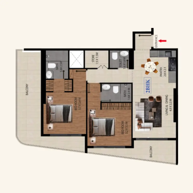 2 bedroom floor plan