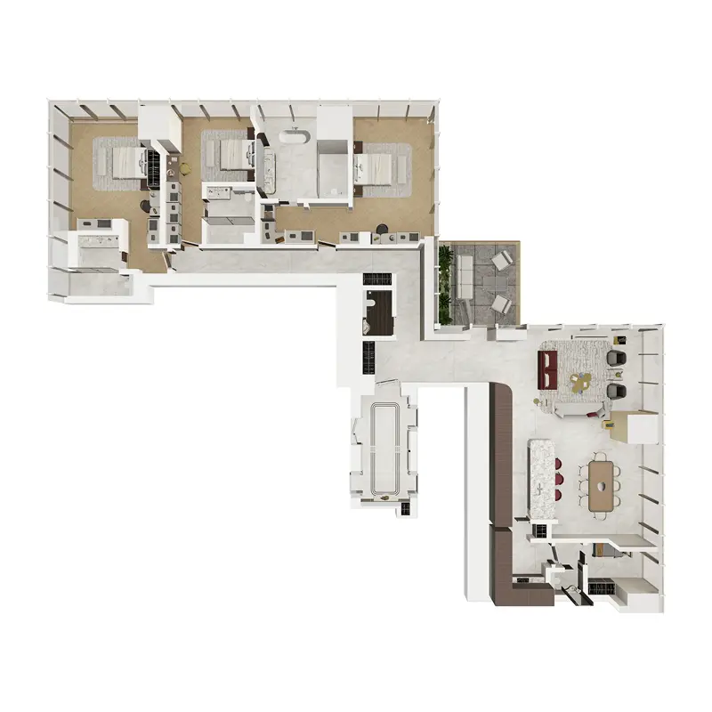 3 bedroom Apartments -  Waldorf Astoria Residence by Nabni floor plan