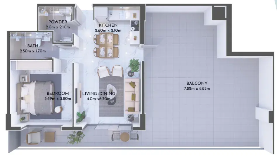 1 Bedroom apartments - Olivia Residences floor plan