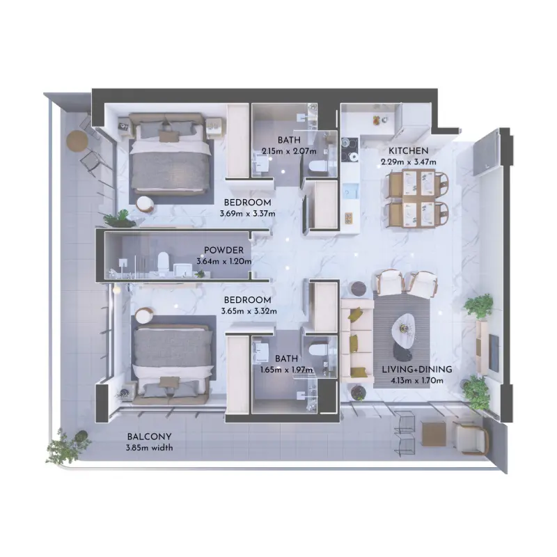 2 bedroom floor plan